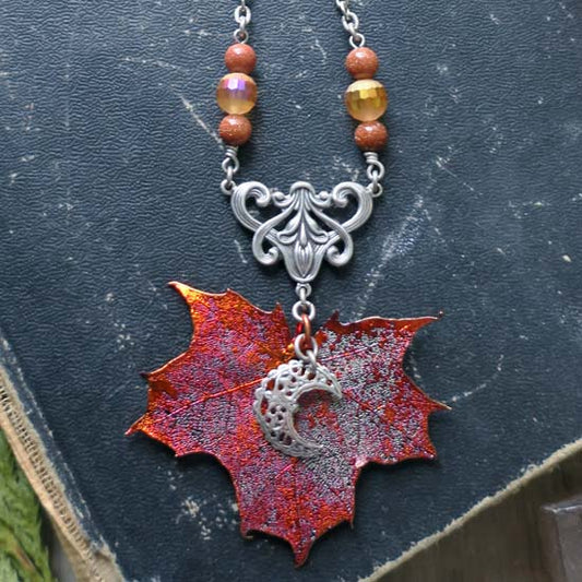 Autumn Moon Signature Necklace w/silver A - Real Maple Leaf Necklace (small leaf)