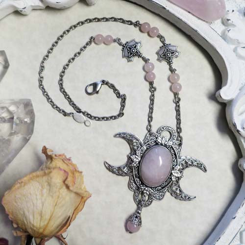 ASTARTE Triple Moon Necklace - Rose Quartz Gemstone