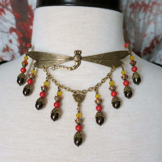 Autumn Harvest Dragonfly - Choker Style Necklace