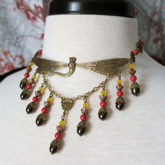 Autumn Harvest Dragonfly - Choker Style Necklace