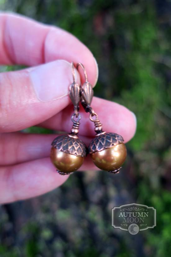 Autumn Oak Earrings - aged copper w/ Copper Pearls