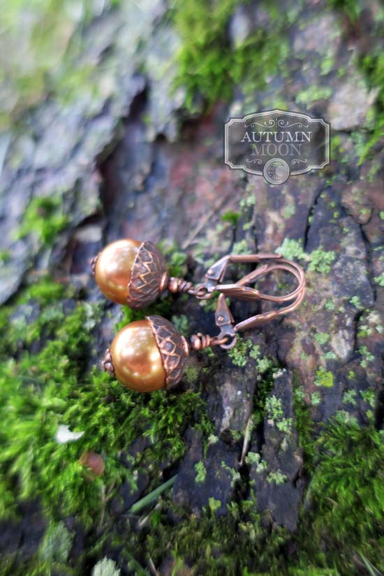Autumn Oak Earrings - aged copper w/ Copper Pearls