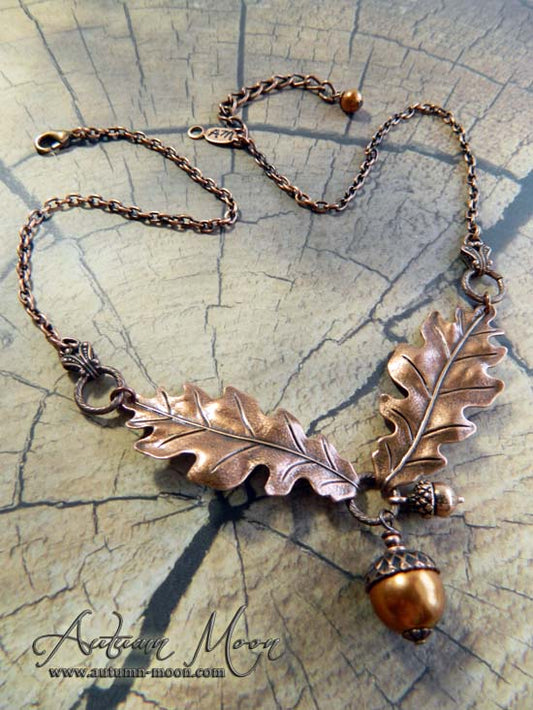 Autumn Oak Necklace - aged copper