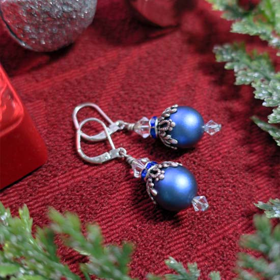 Ornament Earrings - blue with silver