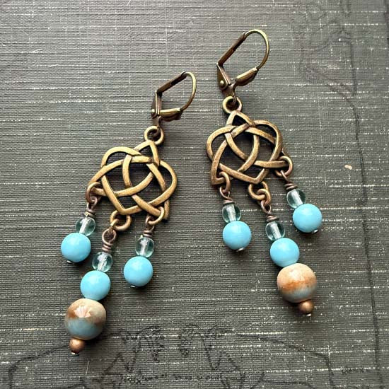 CELTIC DANGLES Earrings - Crystal and Ceramic Beads