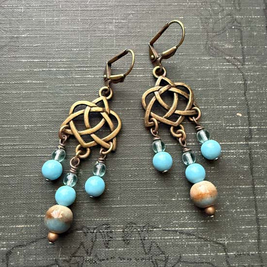 CELTIC DANGLES Earrings - Crystal and Ceramic Beads