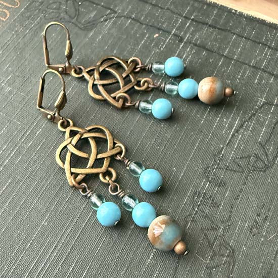 CELTIC DANGLES Earrings - Crystal and Ceramic Beads