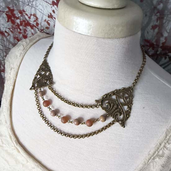 CELTIC STATEMENT Necklace - Autumn Hickoryite and Peach Druzy