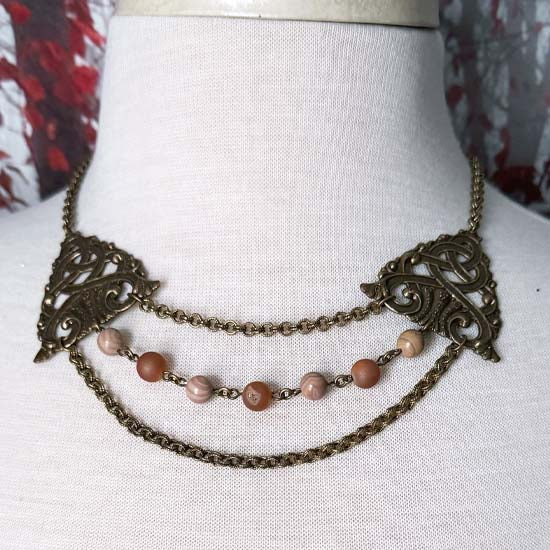 CELTIC STATEMENT Necklace - Autumn Hickoryite and Peach Druzy