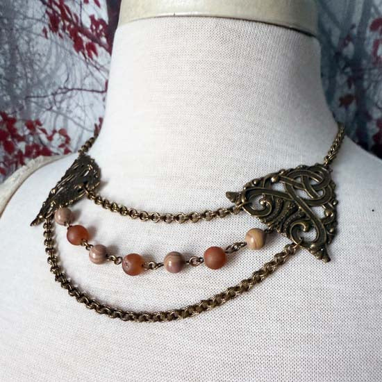 CELTIC STATEMENT Necklace - Autumn Hickoryite and Peach Druzy