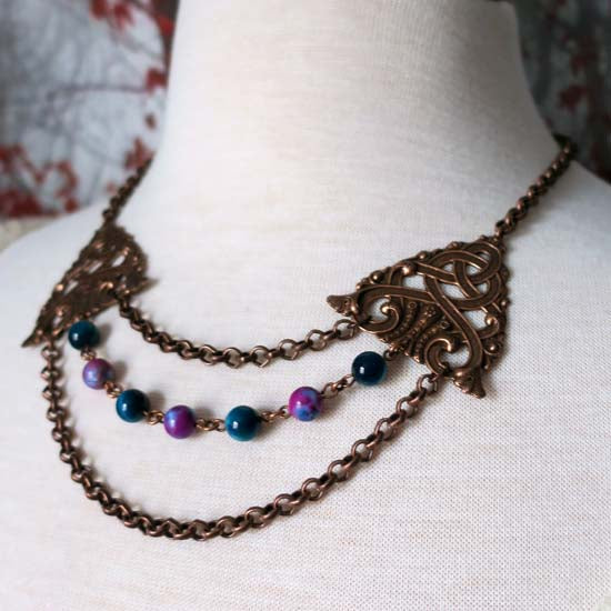 Celtic Statement Necklace - Sea Sediment Jasper and Blue Tiger Eye