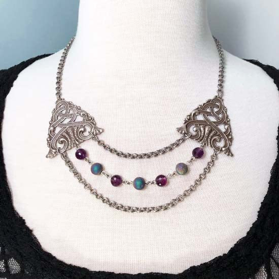 Celtic Statement Necklace - aged silver -