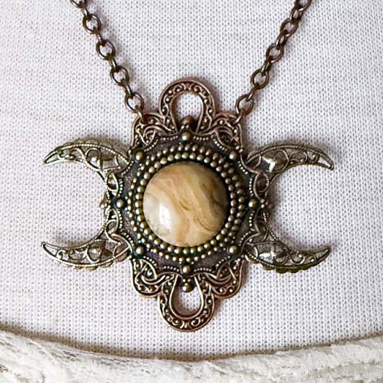 Triple Moon Necklace - Crazy Lace Agate
