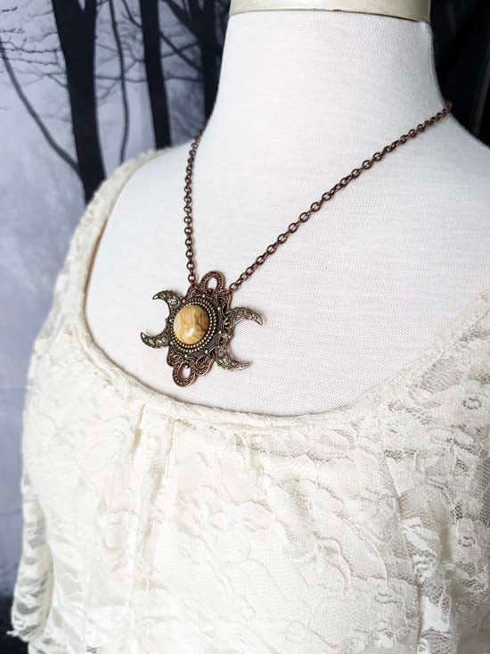 Triple Moon Necklace - Crazy Lace Agate
