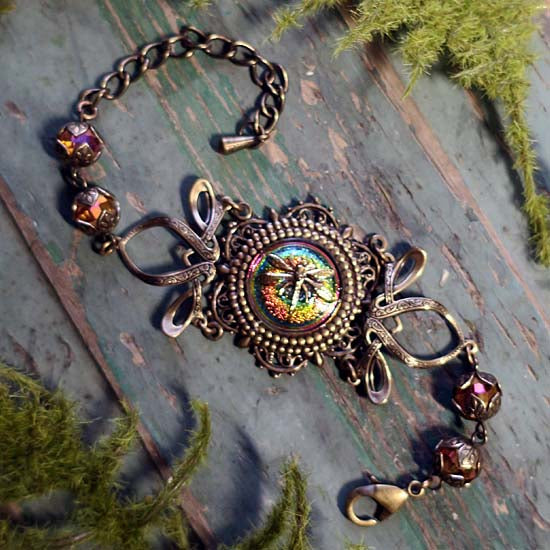 DRAGONFLY MESSAGES Bracelet - brass - vitrail