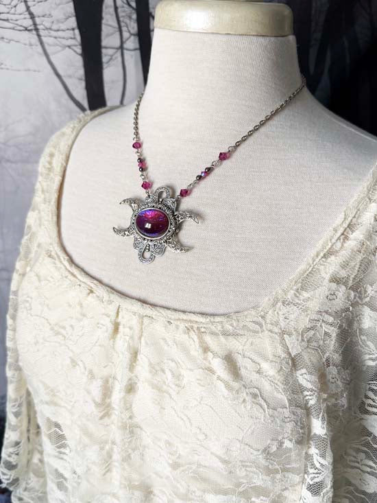 Triple Moon Necklace - Dragon's Breath vintage glass
