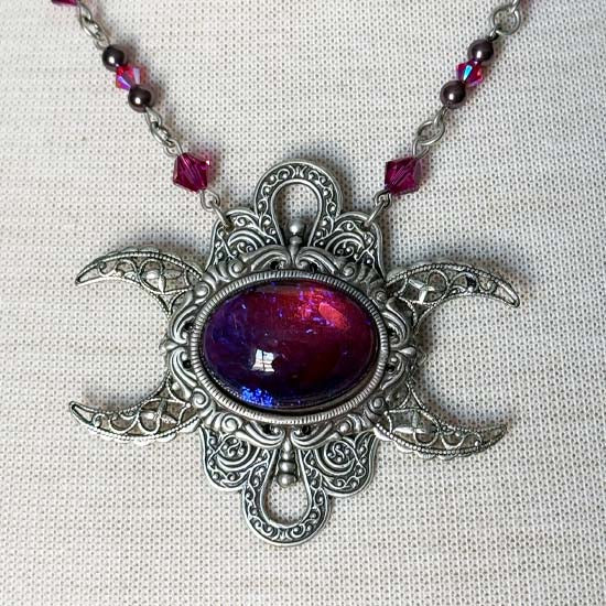 Triple Moon Necklace - Dragon's Breath vintage glass