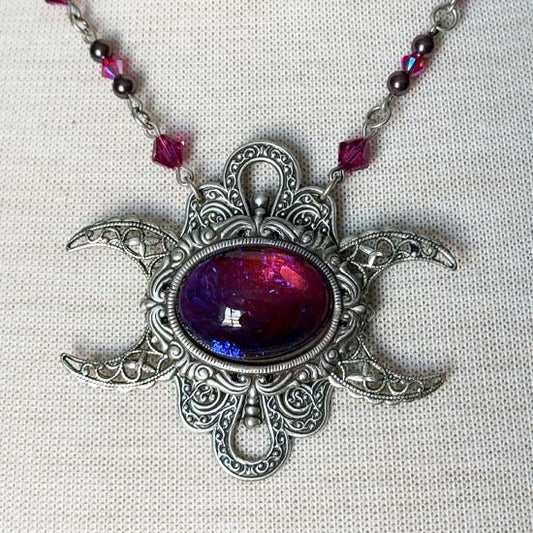 Triple Moon Necklace - Dragon's Breath vintage glass