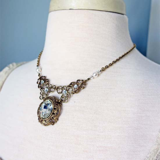 The Duchess Necklace - Antique Brass - Crystal Color Options Available