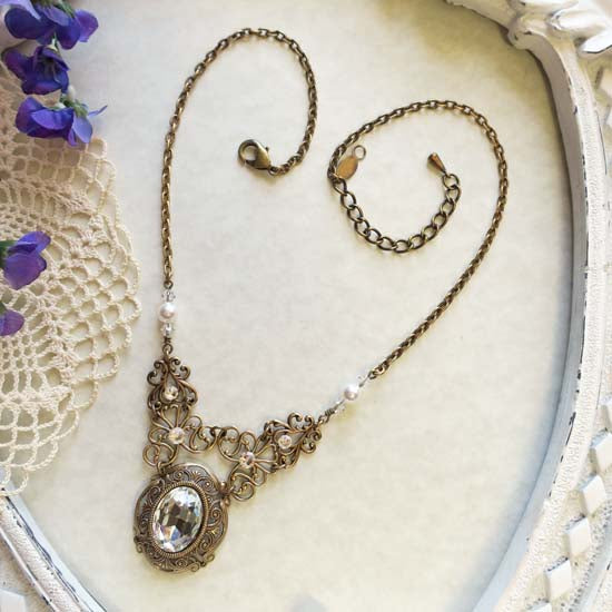 The Duchess Necklace - Antique Brass - Crystal Color Options Available