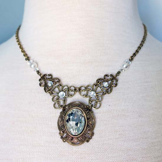 The Duchess Necklace - Antique Brass - Crystal Color Options Available