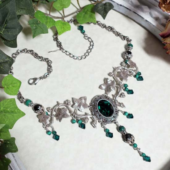 Elven Emerald Necklace - aged silver -