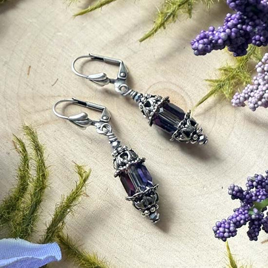 FAIRY LANTERN Earrings - black shimmer w/antique silver