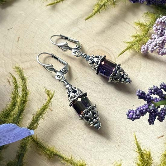 FAIRY LANTERN Earrings - purple shimmer w/antique silver