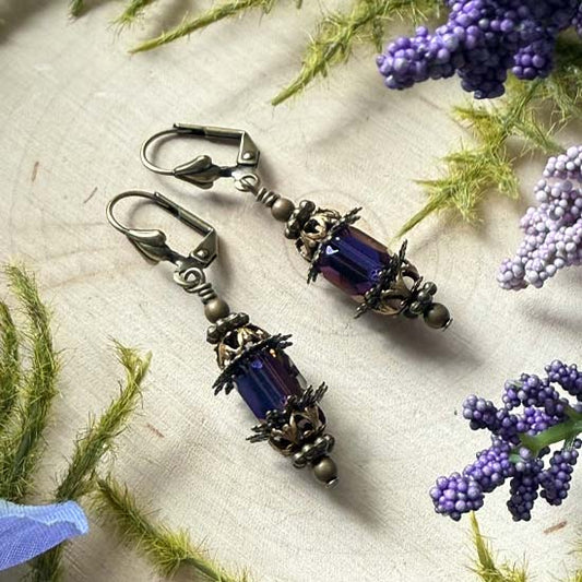 FAIRY LANTERN Earrings - purple shimmer w/antique brass