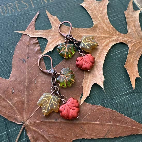 FALLING LEAVES Earrings - antique copper B