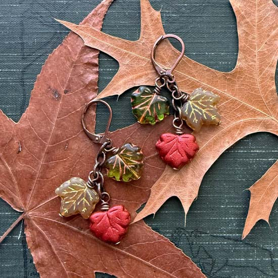 FALLING LEAVES Earrings - antique copper B