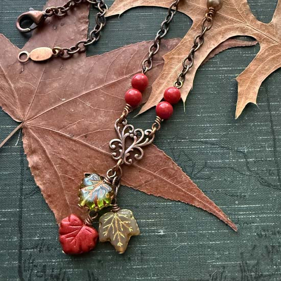 FALLING LEAVES Necklace - antique copper B
