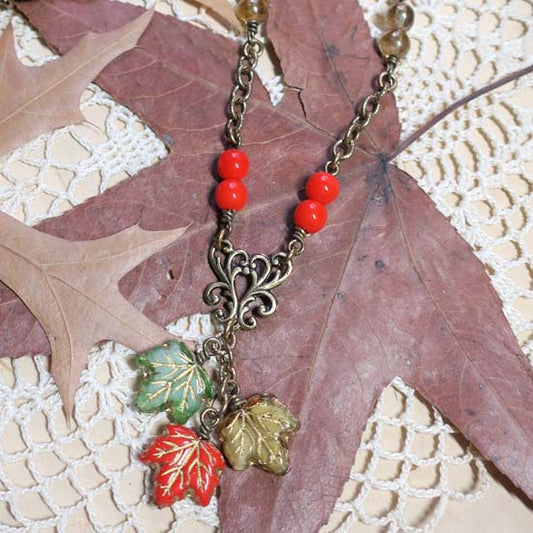 FALLING LEAVES Necklace - antique brass A