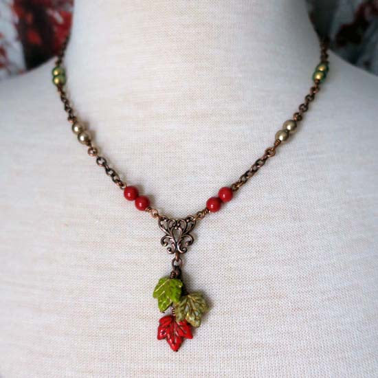 FALLING LEAVES Necklace - antique copper B