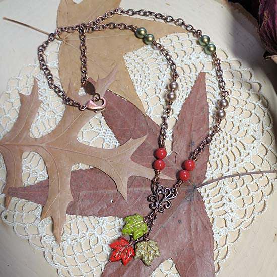 FALLING LEAVES Necklace - antique copper B