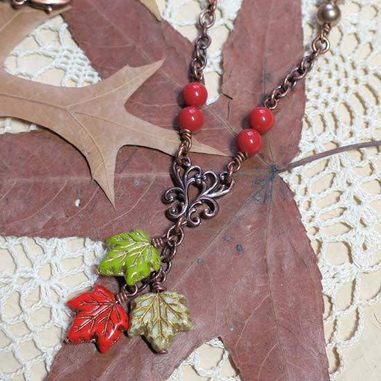 FALLING LEAVES Necklace - antique copper B