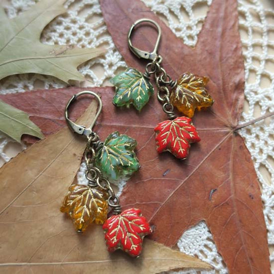 FALLING LEAVES Earrings - antique brass A