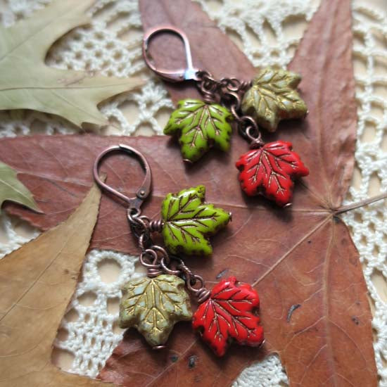 FALLING LEAVES Earrings - antique copper B