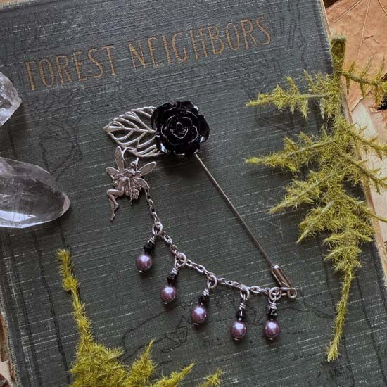 FLOWER FAIRY - Stick Pin - Black Rose
