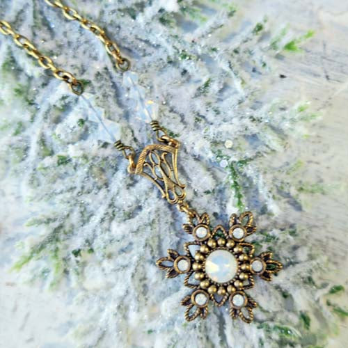 Flurries Collection - Fresh Snow Necklace - Aged Brass