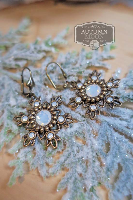 Flurries Collection - Fresh Snow Earrings - Aged Brass