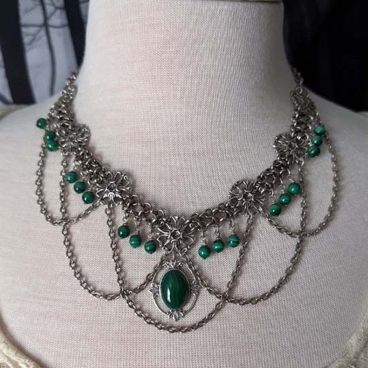 FREYA Statement Necklace with Malachite stones