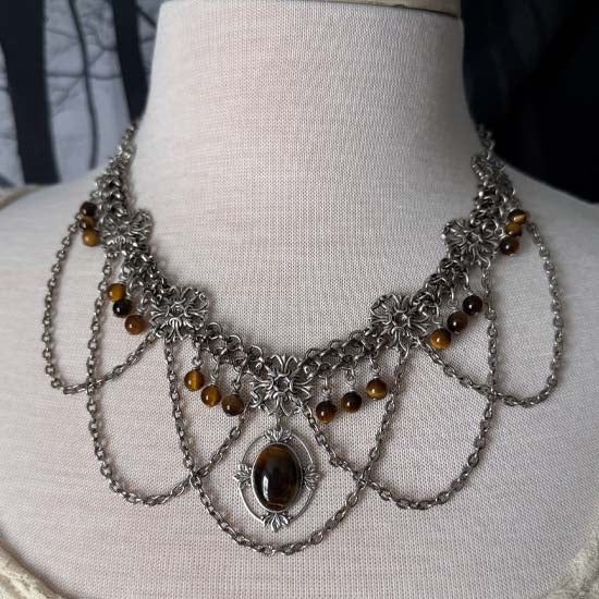 FREYA Statement Necklace with Tiger Eye stones