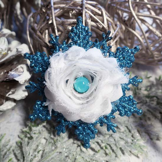 Frost and Snowdrops - Blue Snowflake Holiday Fascinator