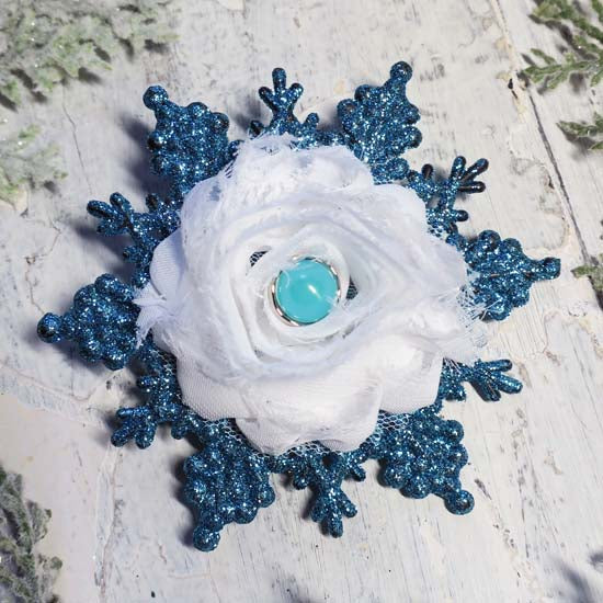 Frost and Snowdrops - Blue Snowflake Holiday Fascinator