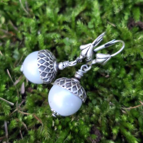 Frosted Oak Earrings - aged silver -