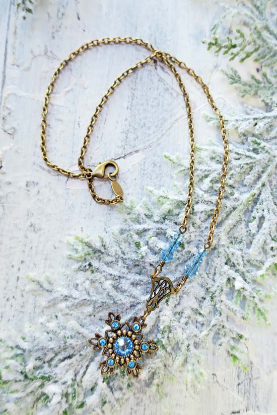 Flurries Collection - Frozen Snow Necklace - Aged Brass
