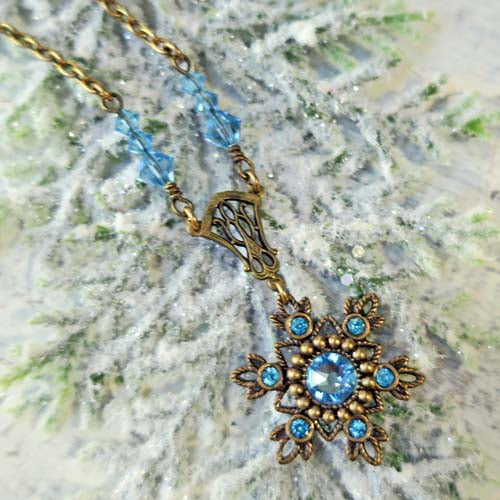Flurries Collection - Frozen Snow Necklace - Aged Brass