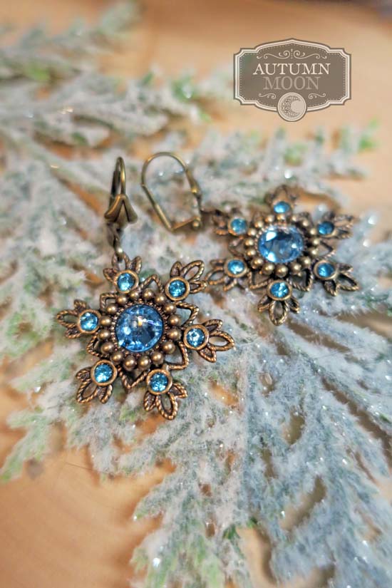 Flurries Collection - Frozen Snow Earrings - Aged Brass