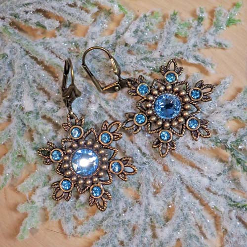Flurries Collection - Frozen Snow Earrings - Aged Brass